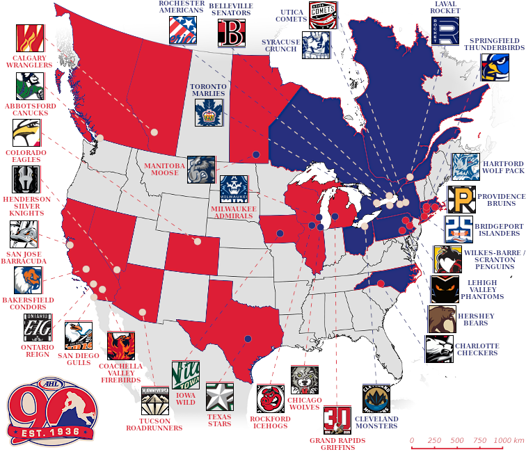 American Hockey League map