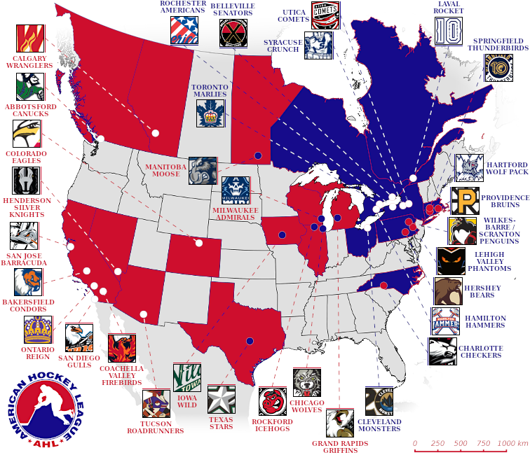 American Hockey League map