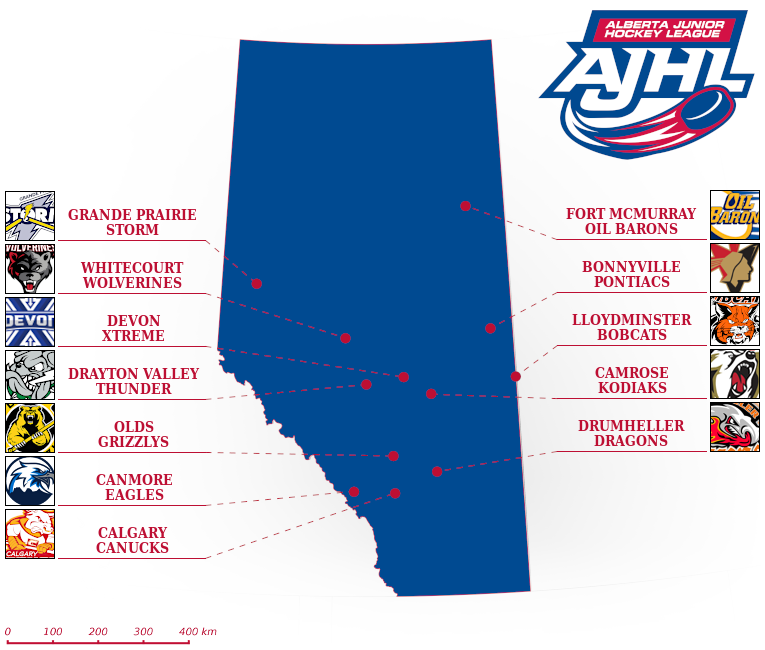 Alberta Junior Hockey League map