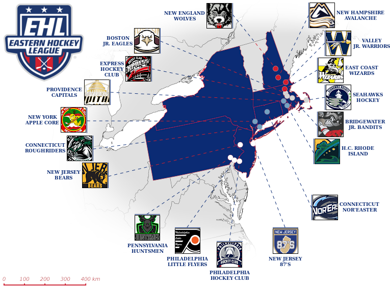 Eastern Hockey League map