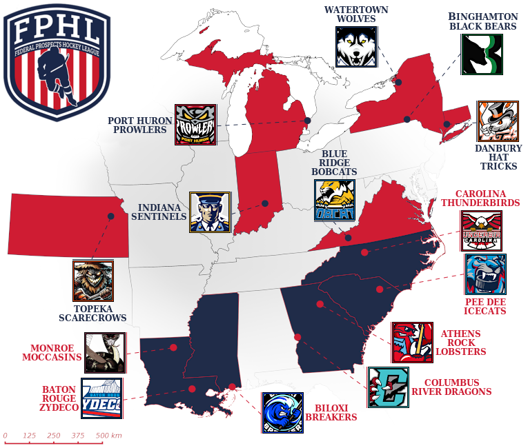Federal Prospects Hockey League map