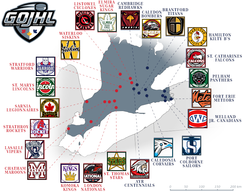 Greater Ontario Junior Hockey League map