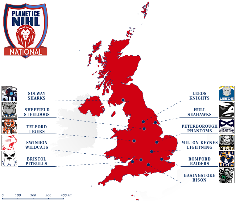 Planet Ice National Ice Hockey League map