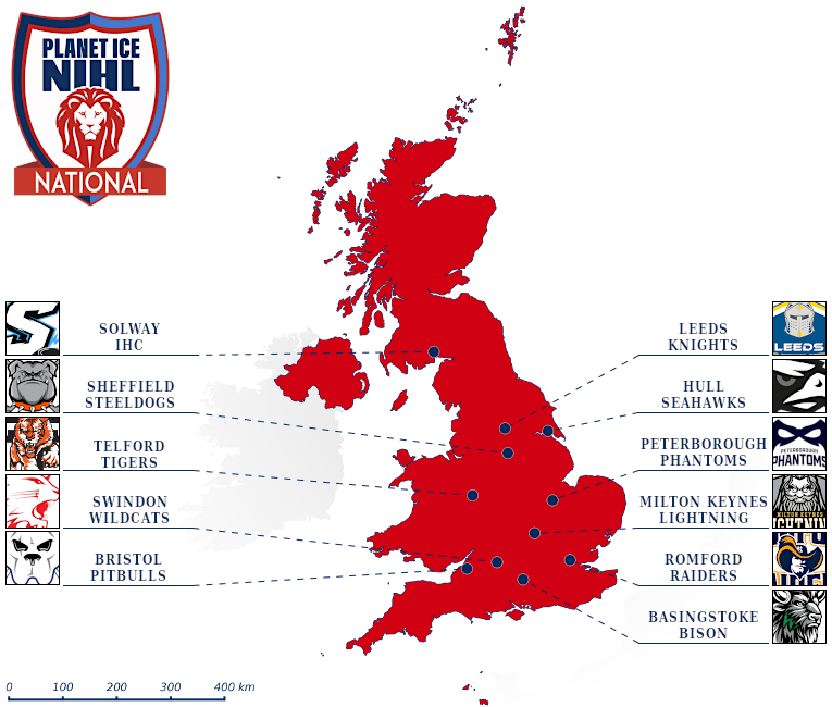Planet Ice National Ice Hockey League map