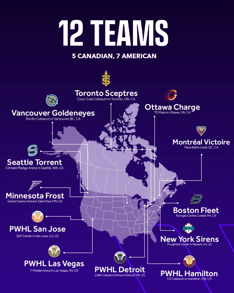 Professional Women's Hockey League map