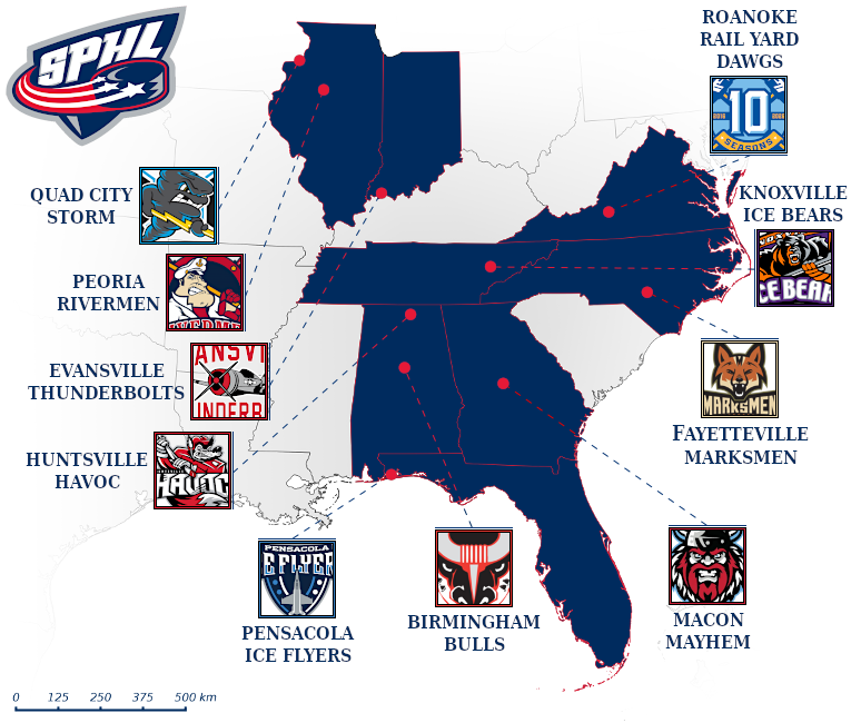 Southern Professional Hockey League map