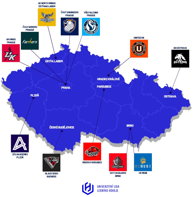 Univerzitní liga ledního hokeje map