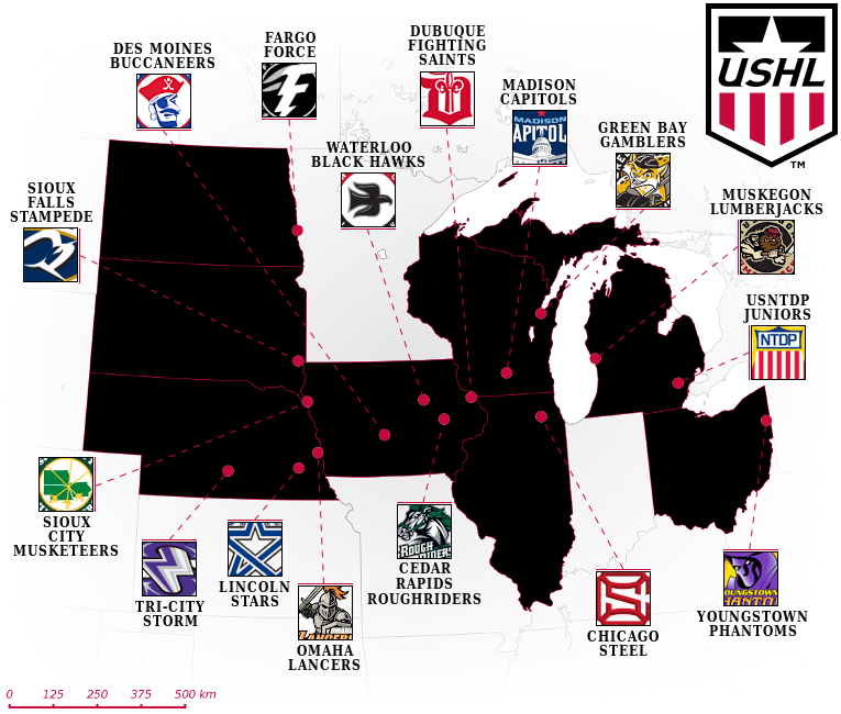 United States Hockey League map