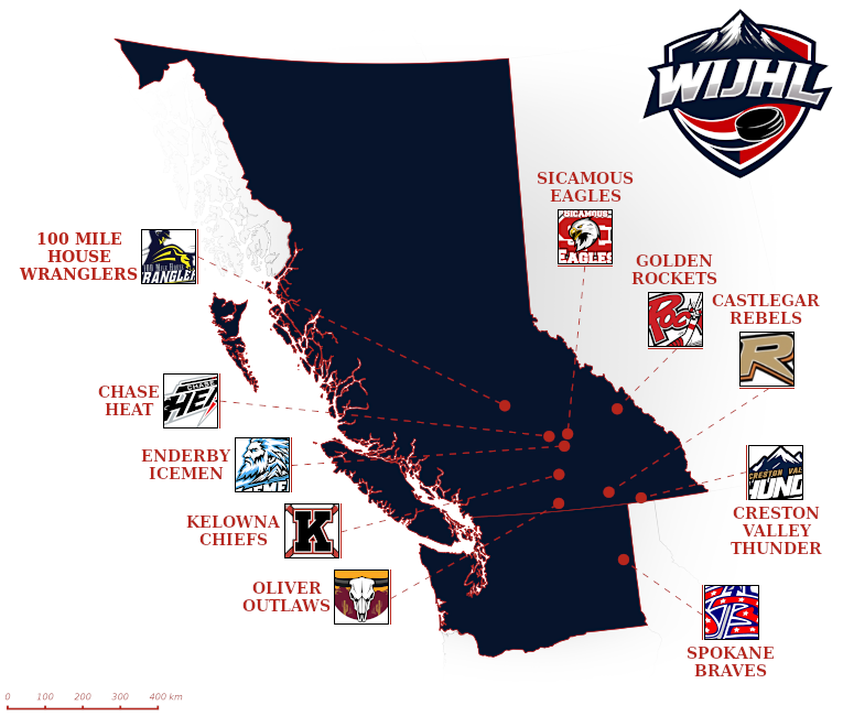Western International Junior Hockey League map